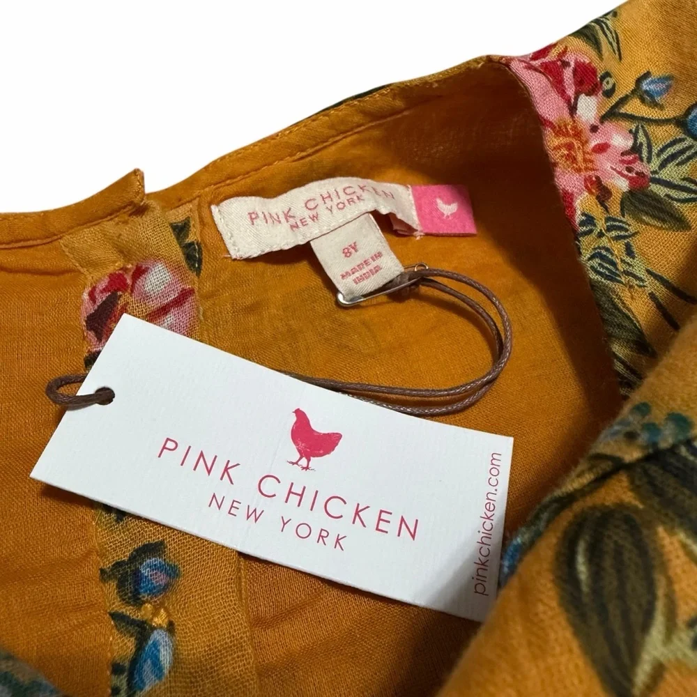 NWT Pink Chicken Girls Inca Gold Franken Floral Evelyn Dress | Size 8Y